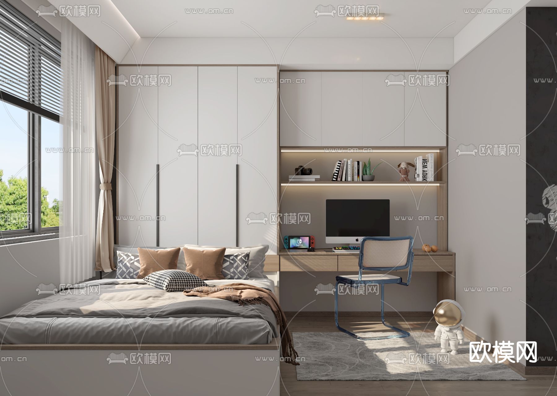 现代榻榻米卧室 次卧3d模型下载_ID12177287_3dmax免费模型-欧模网