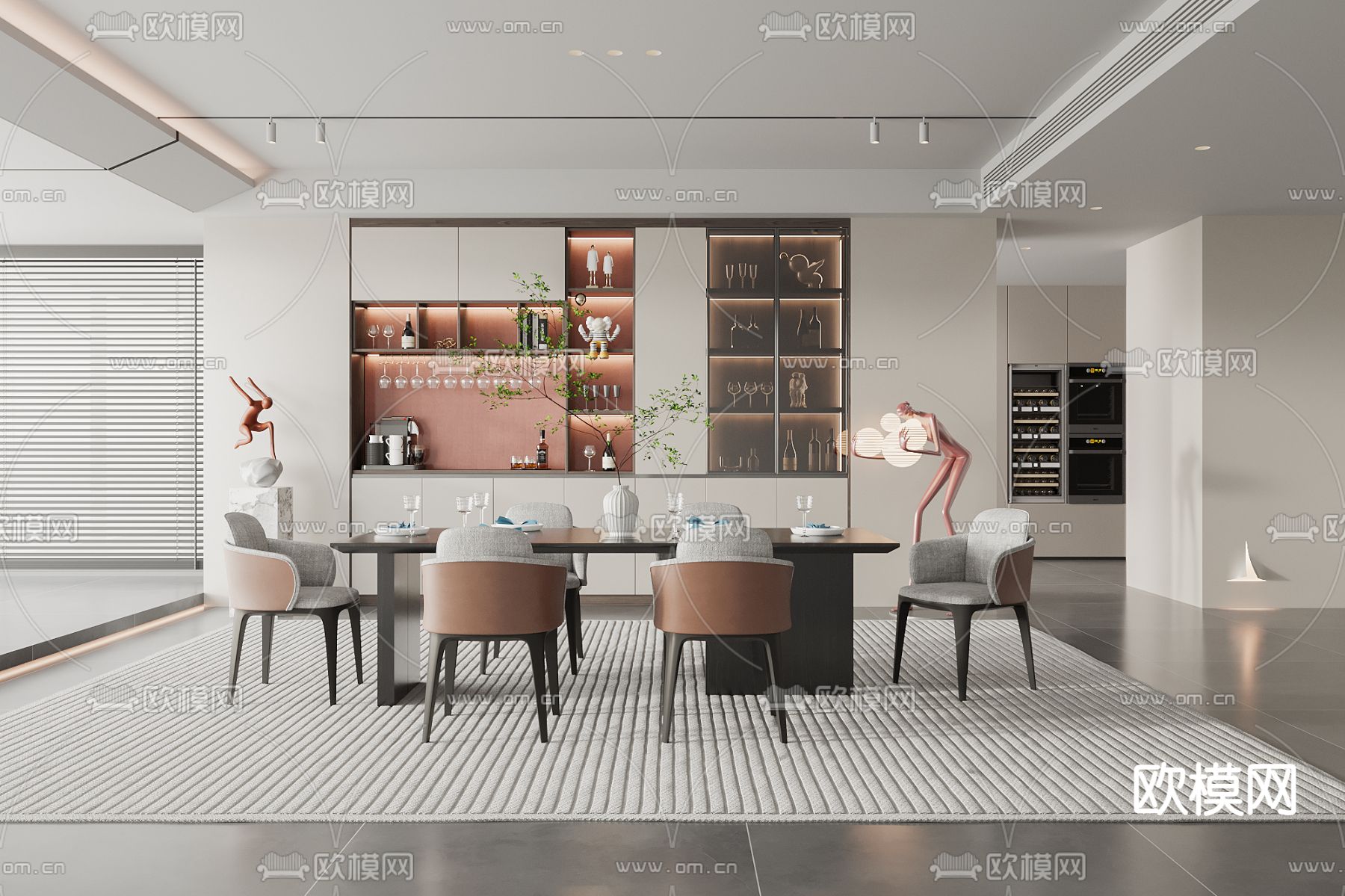 现代餐厅3d模型下载_ID12177045_3dmax免费模型-欧模网