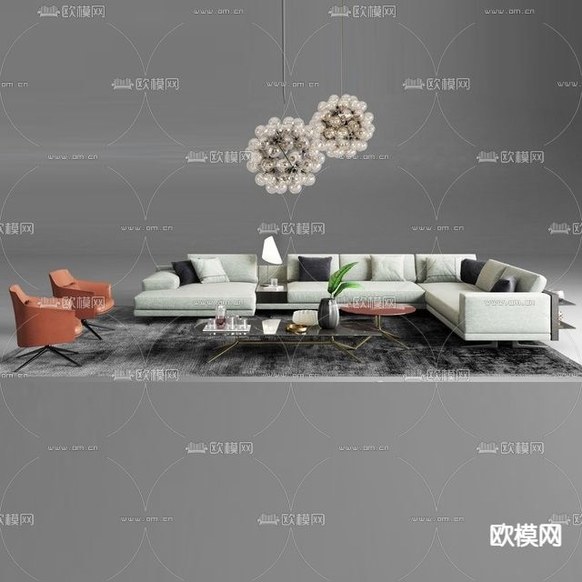 现代轻奢创意多人沙发组合免费3d模型下载