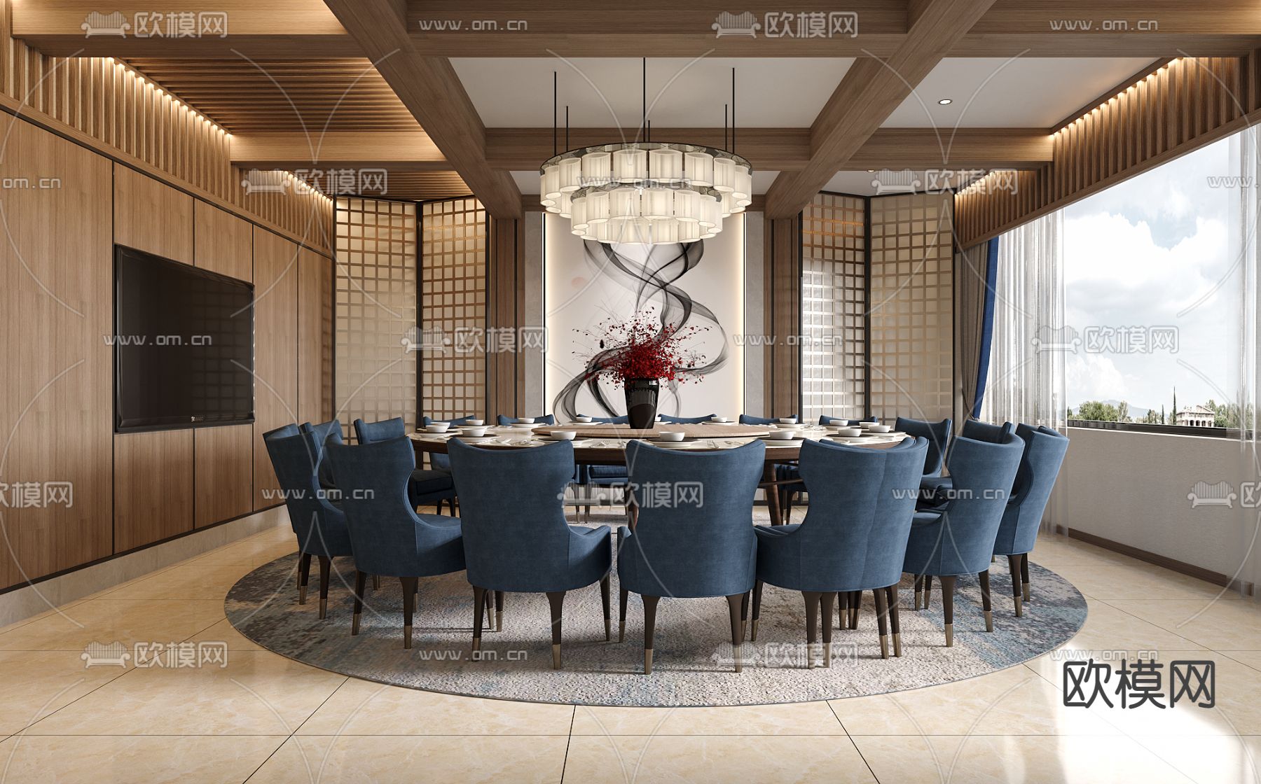 中餐厅包间 包房 包厢3d模型下载_ID12178251_3dmax免费模型-欧模网