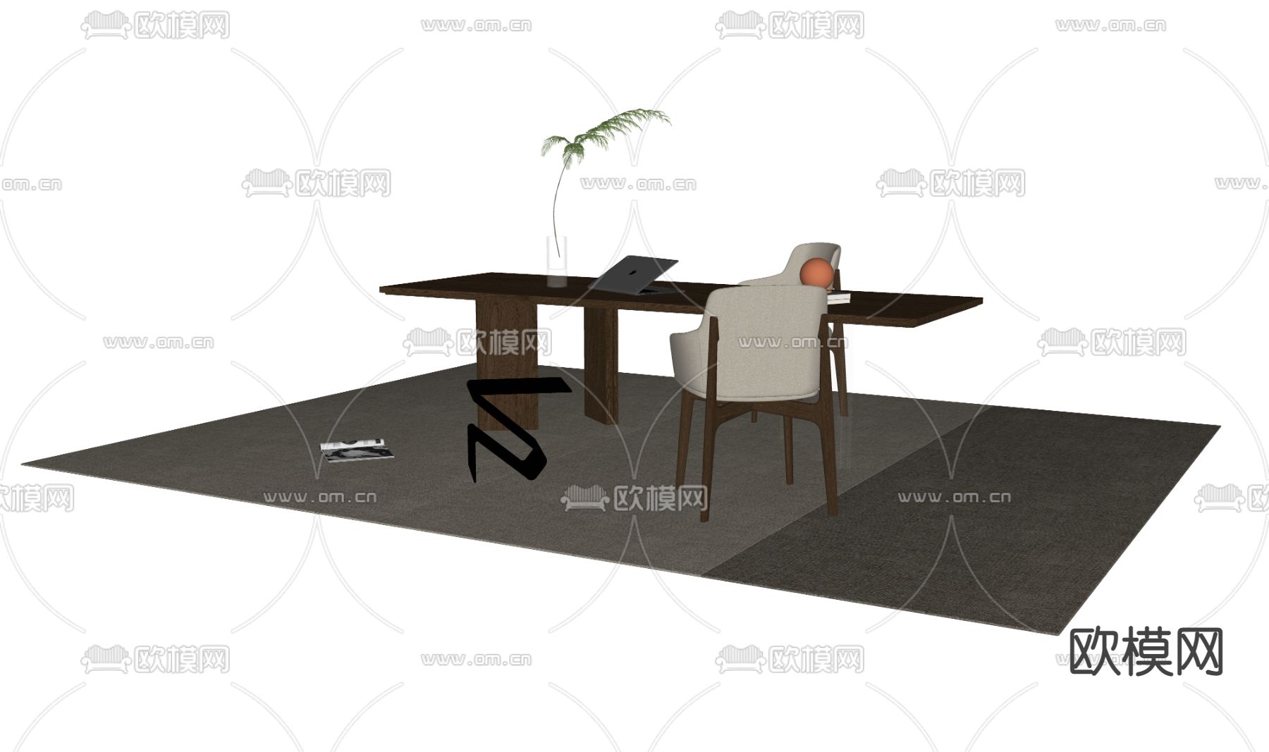现代书桌椅su模型下载（渲染图2）
