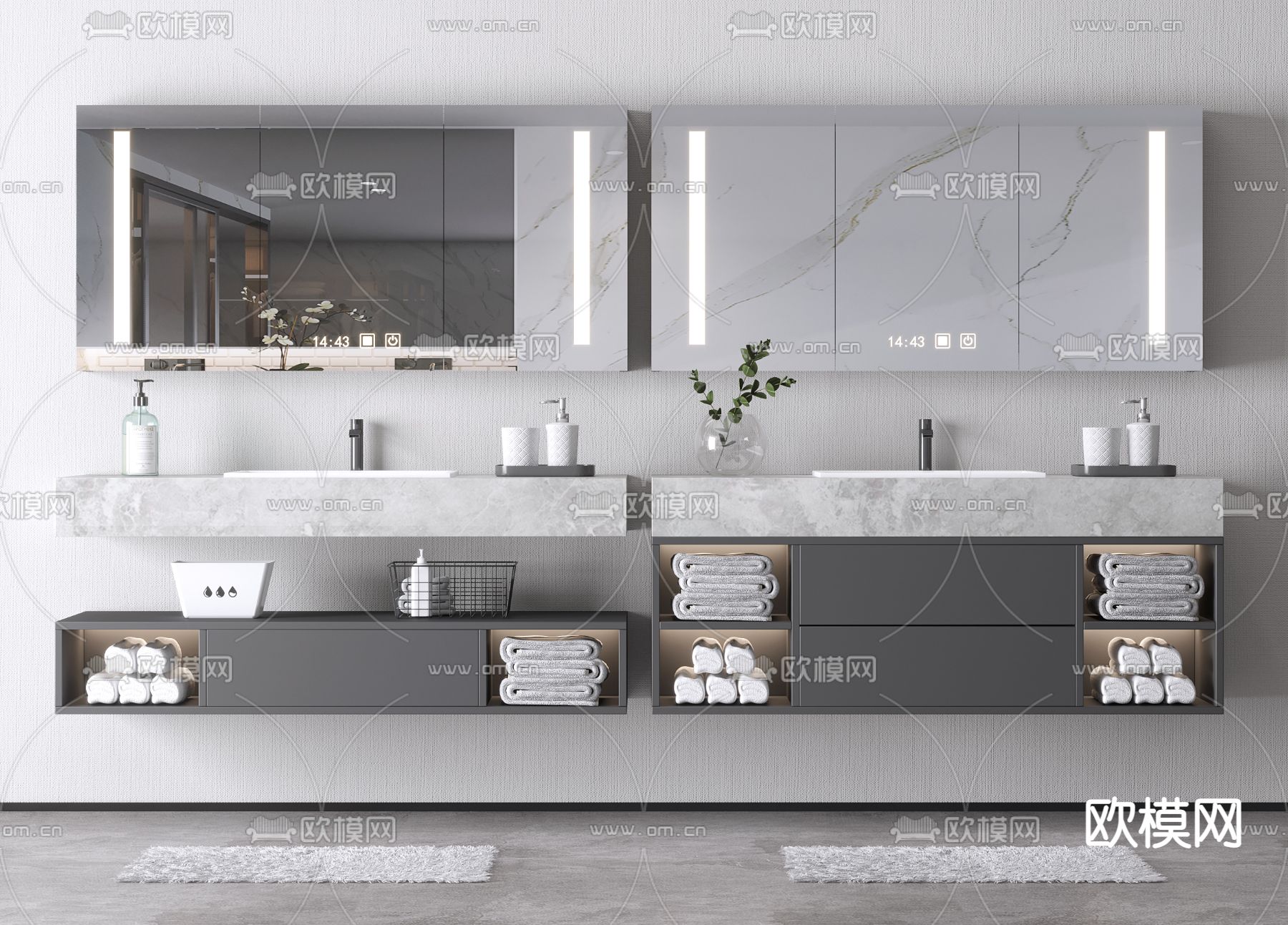 高级灰浴室柜 洗手台su模型下载
