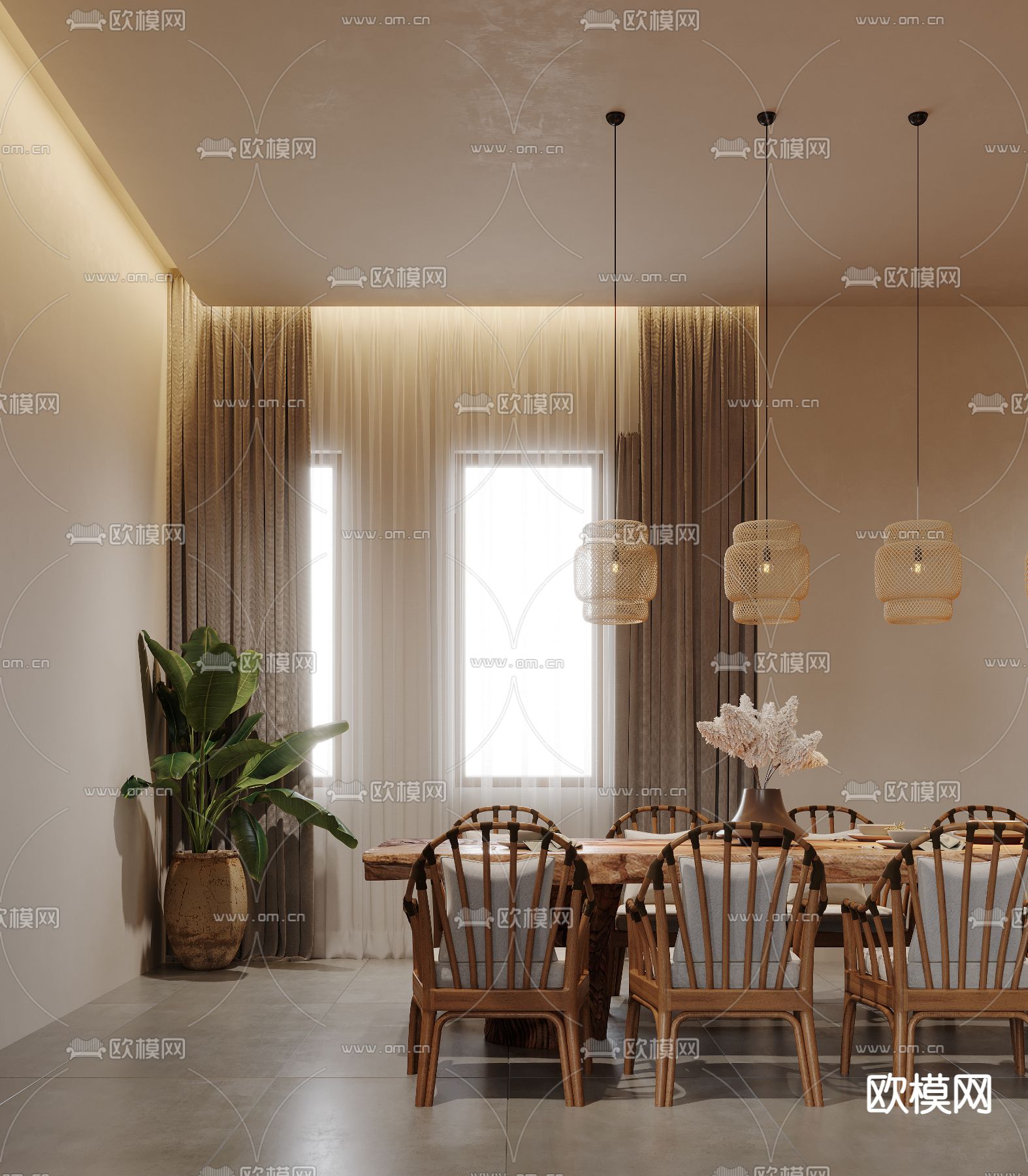 侘寂风西餐厅3d模型下载（渲染图5）