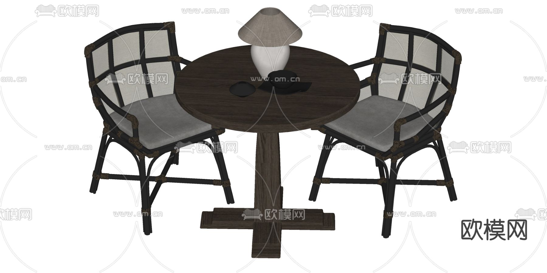 简美休闲桌椅su模型下载（渲染图2）