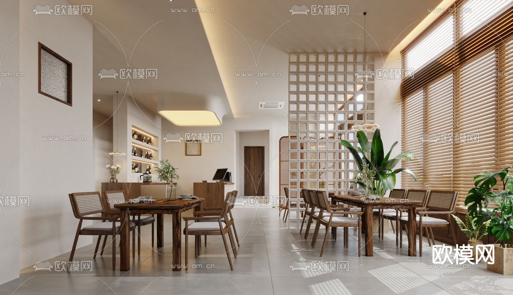 侘寂风西餐厅3d模型下载（渲染图3）