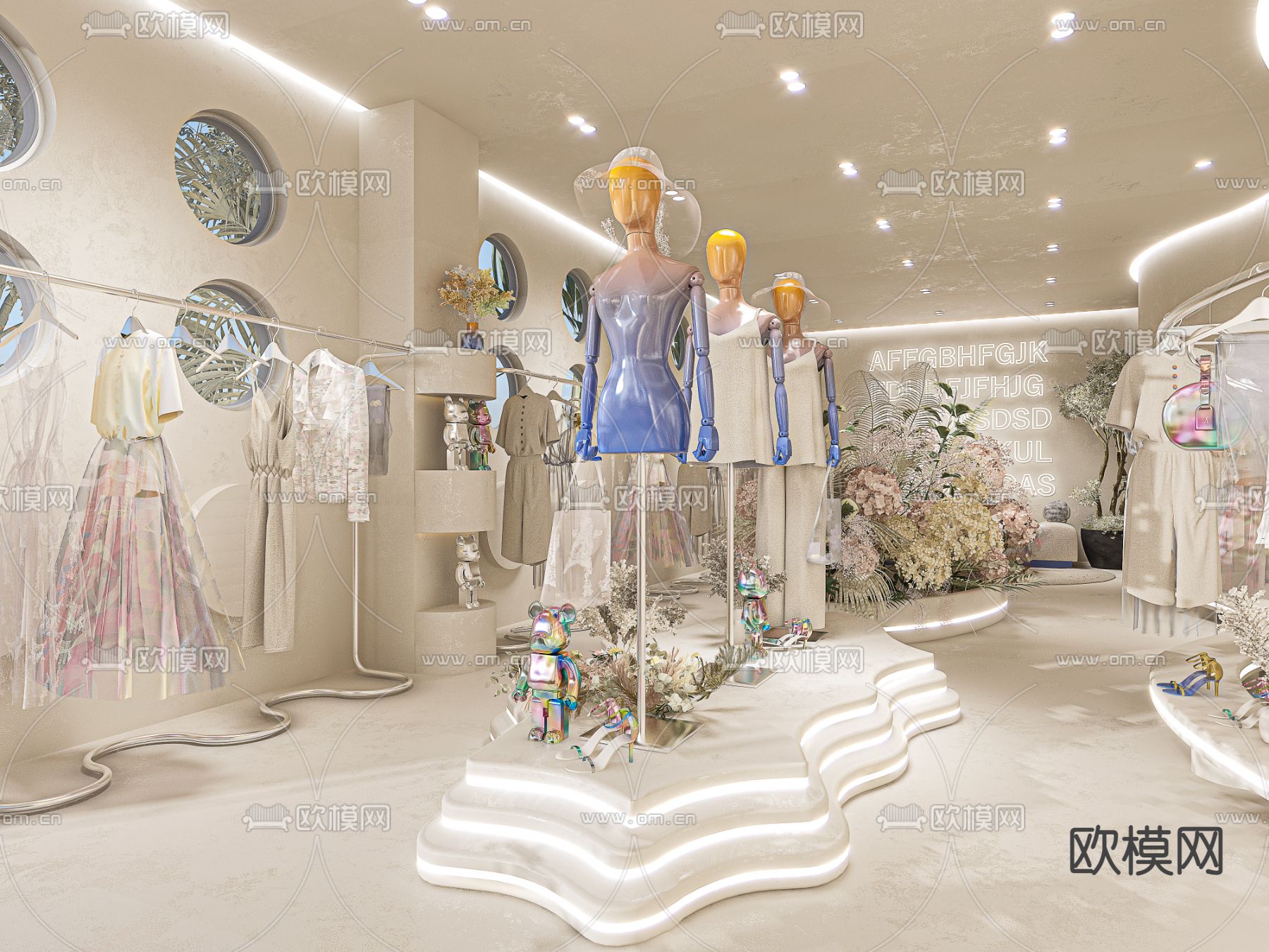 奶油风服装店 女装店3d模型下载_ID12175482_3dmax免费模型-欧模网
