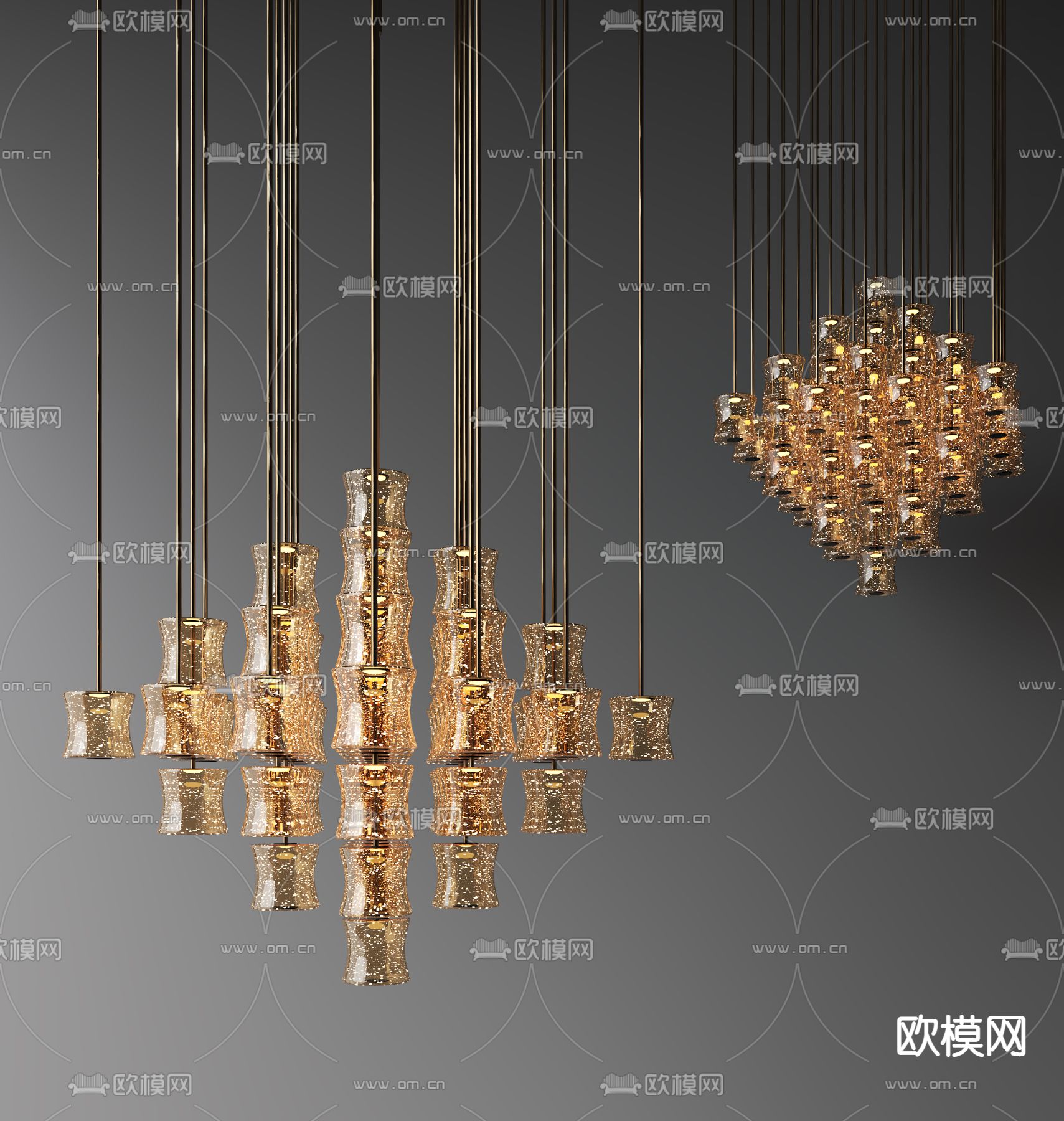 矩阵玻璃吊灯 大吊灯3d模型下载_ID12175832_3dmax免费模型-欧模网