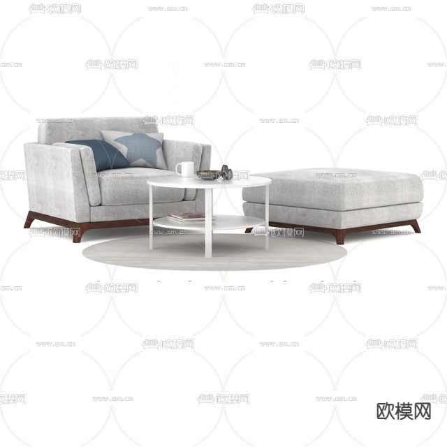 北欧简约实木布艺休闲沙发免费3d模型下载