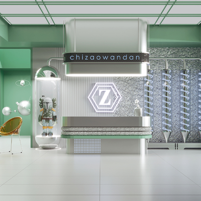  现代潮玩店前台接待su模型 