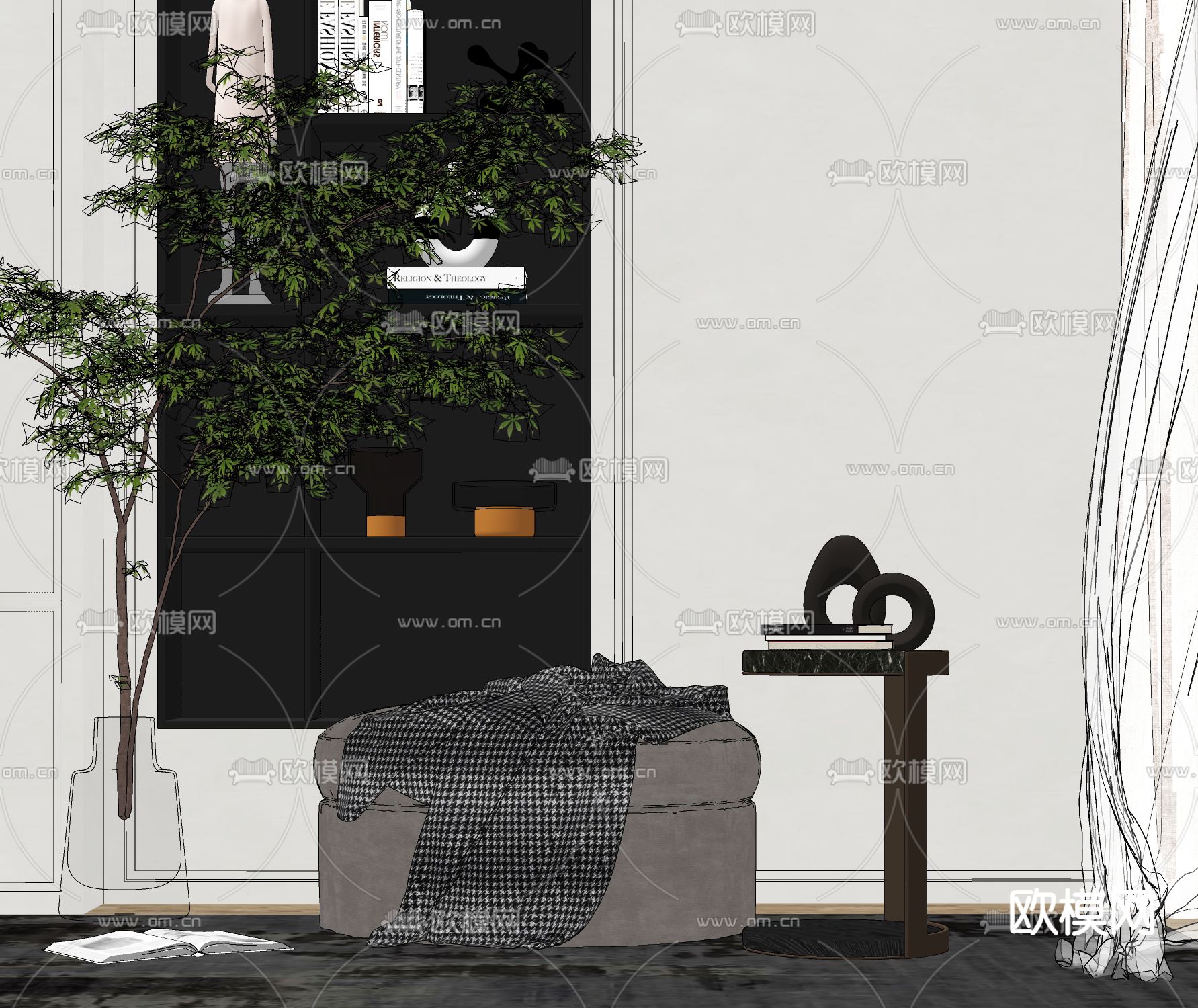 现代轻奢沙发凳su模型下载（渲染图2）