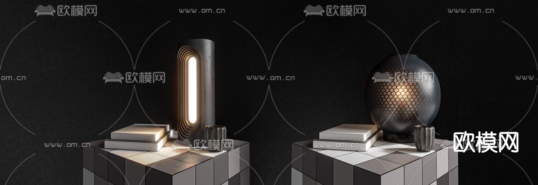 现代床头氛围台灯3d模型下载（渲染图2）