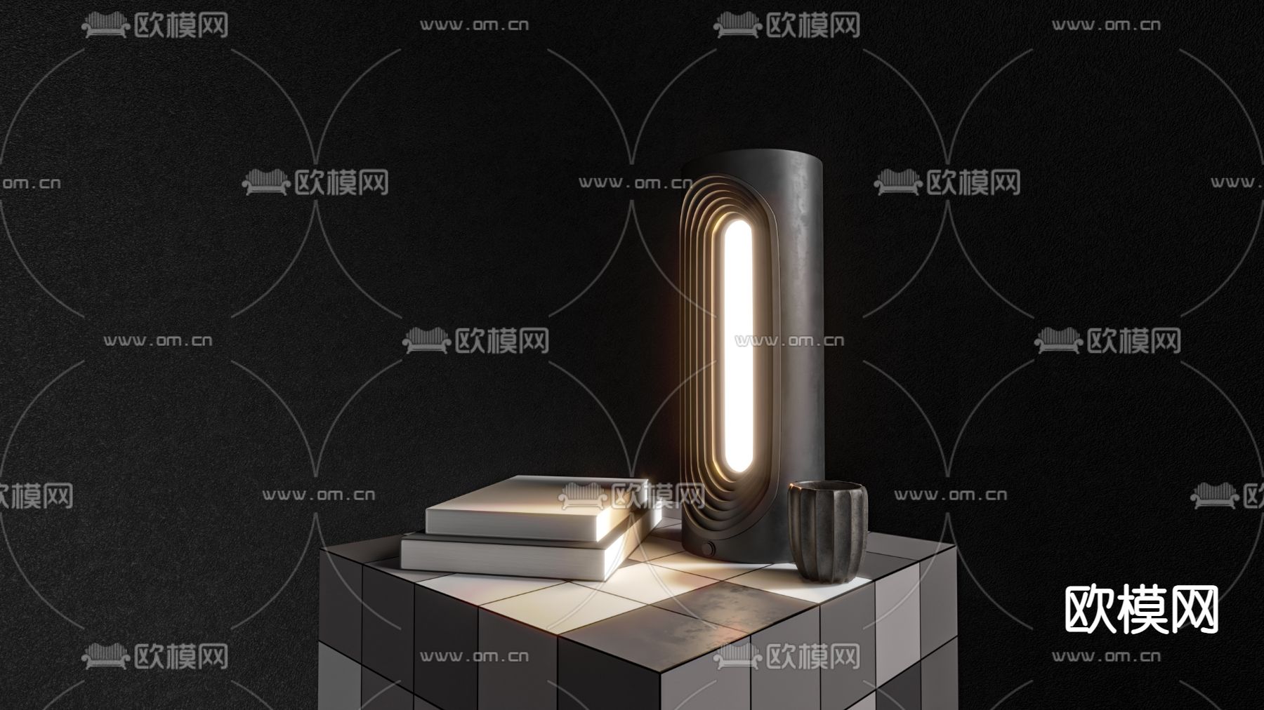 现代床头氛围台灯3d模型下载（渲染图1）