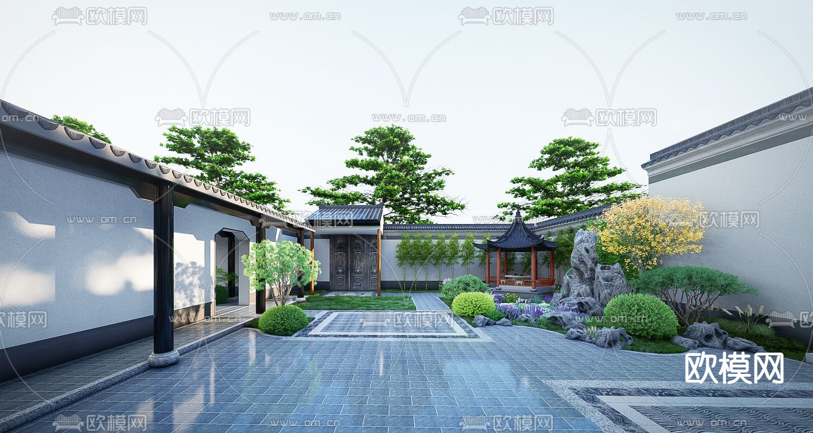 新中式徽派庭院su模型下载_ID12175467_sketchup模型下载-欧模网