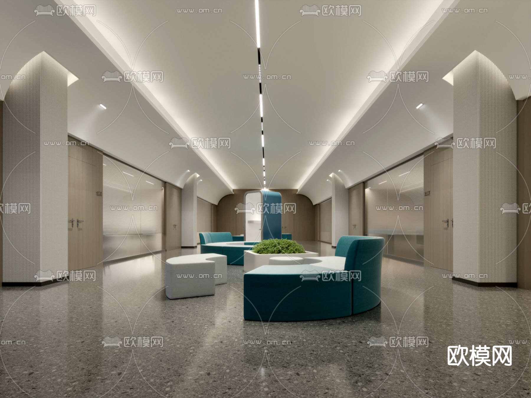 办公大厅 前台接待 休息区3d模型下载（渲染图2）