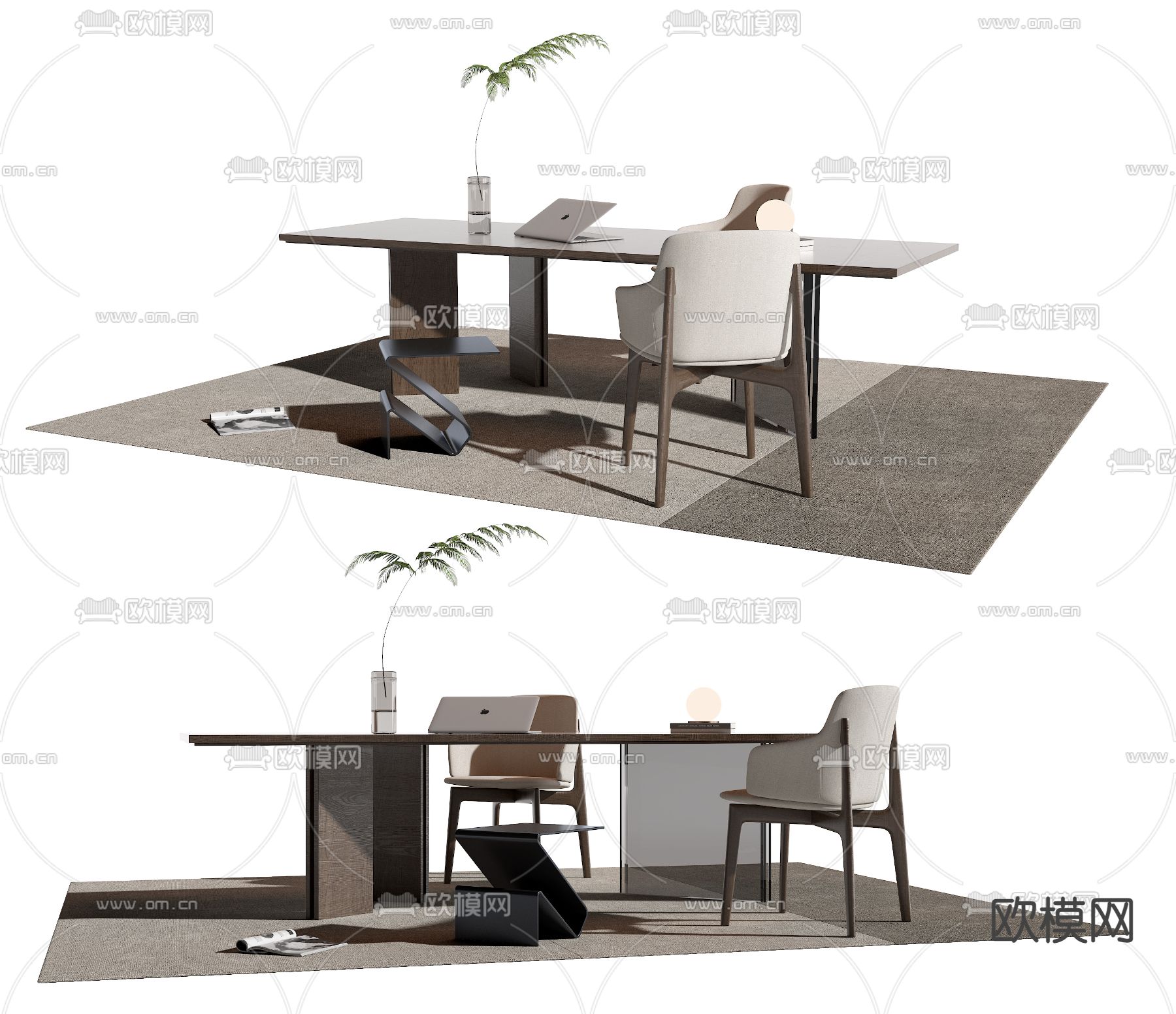 现代书桌椅su模型下载（渲染图1）