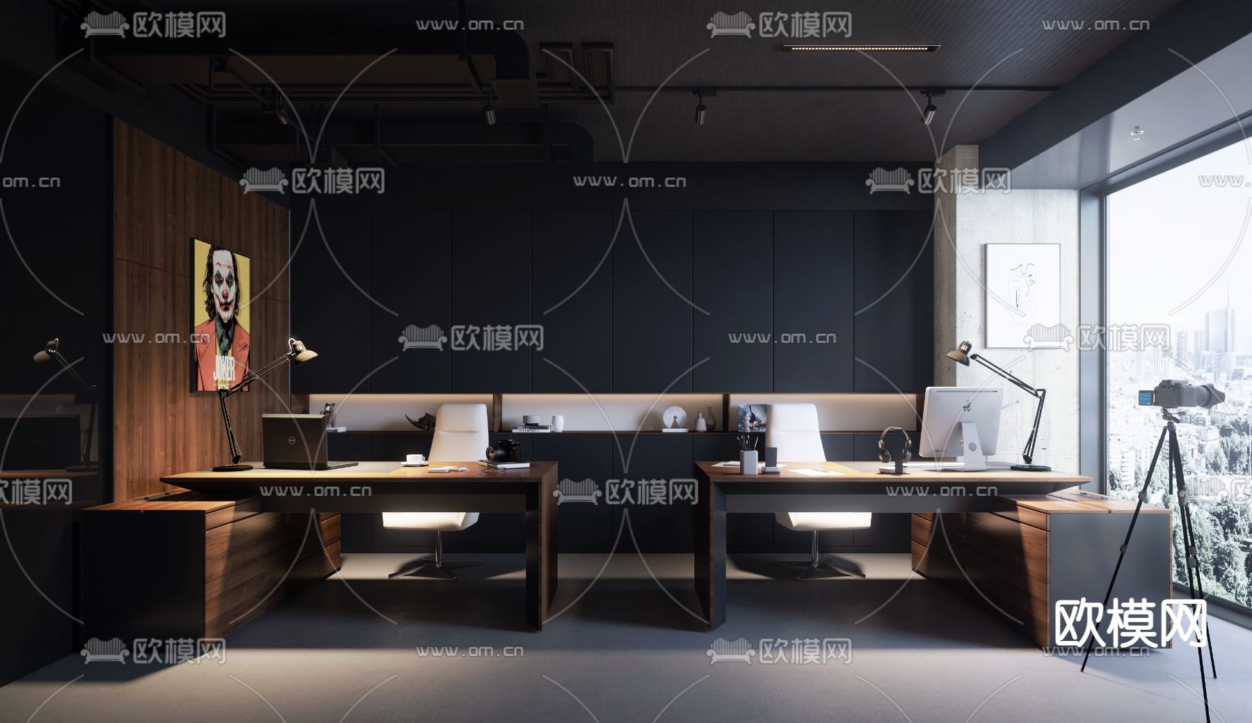 暗黑风总经理办公室su模型下载（渲染图1）