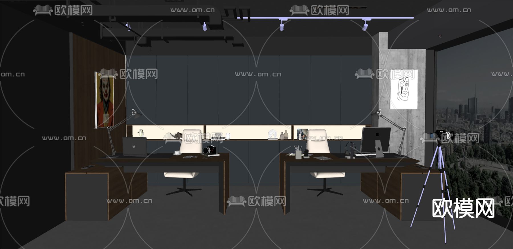 暗黑风总经理办公室su模型下载（渲染图2）
