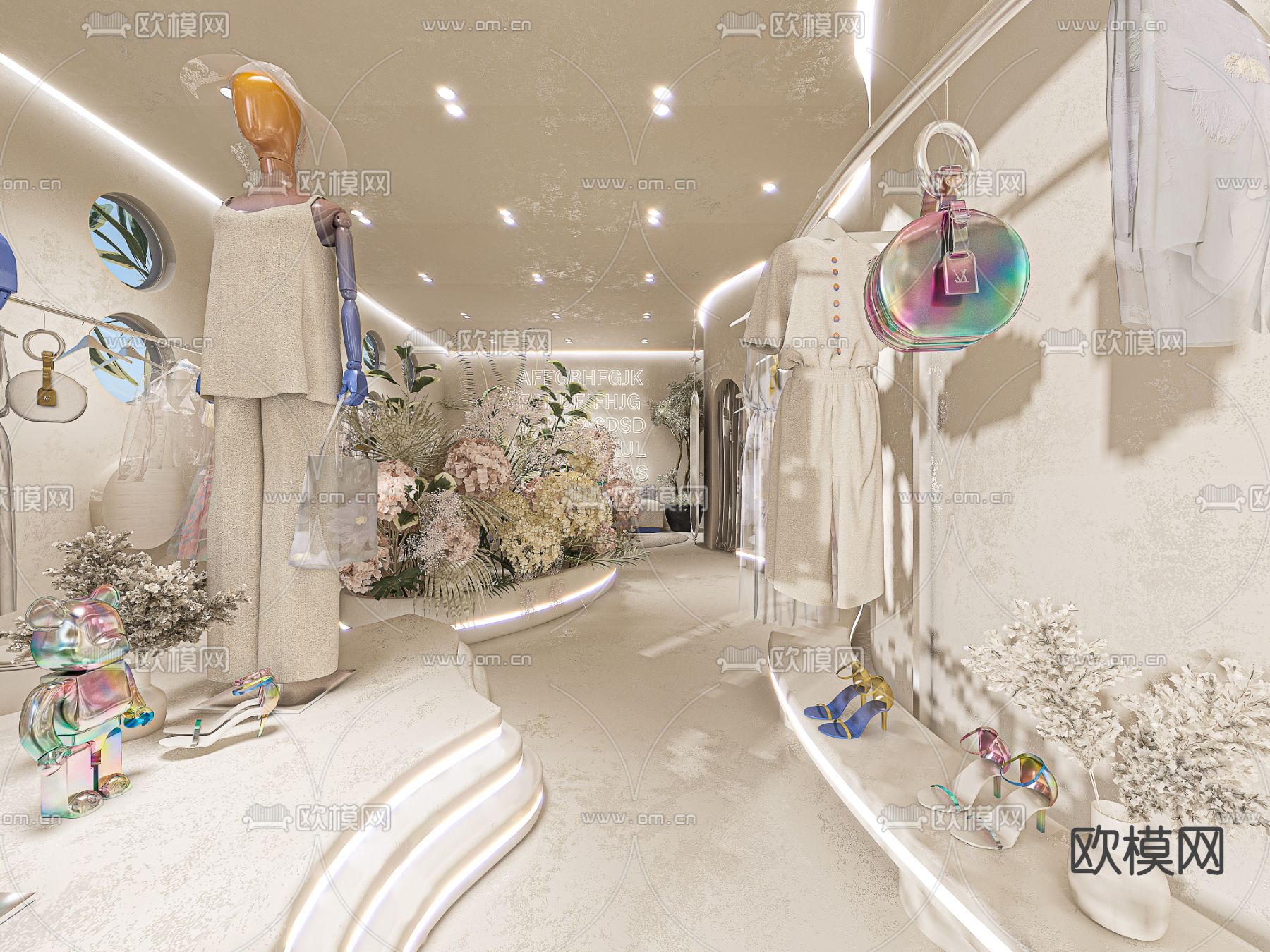 奶油风服装店 女装店3d模型下载_ID12175482_3dmax免费模型-欧模网