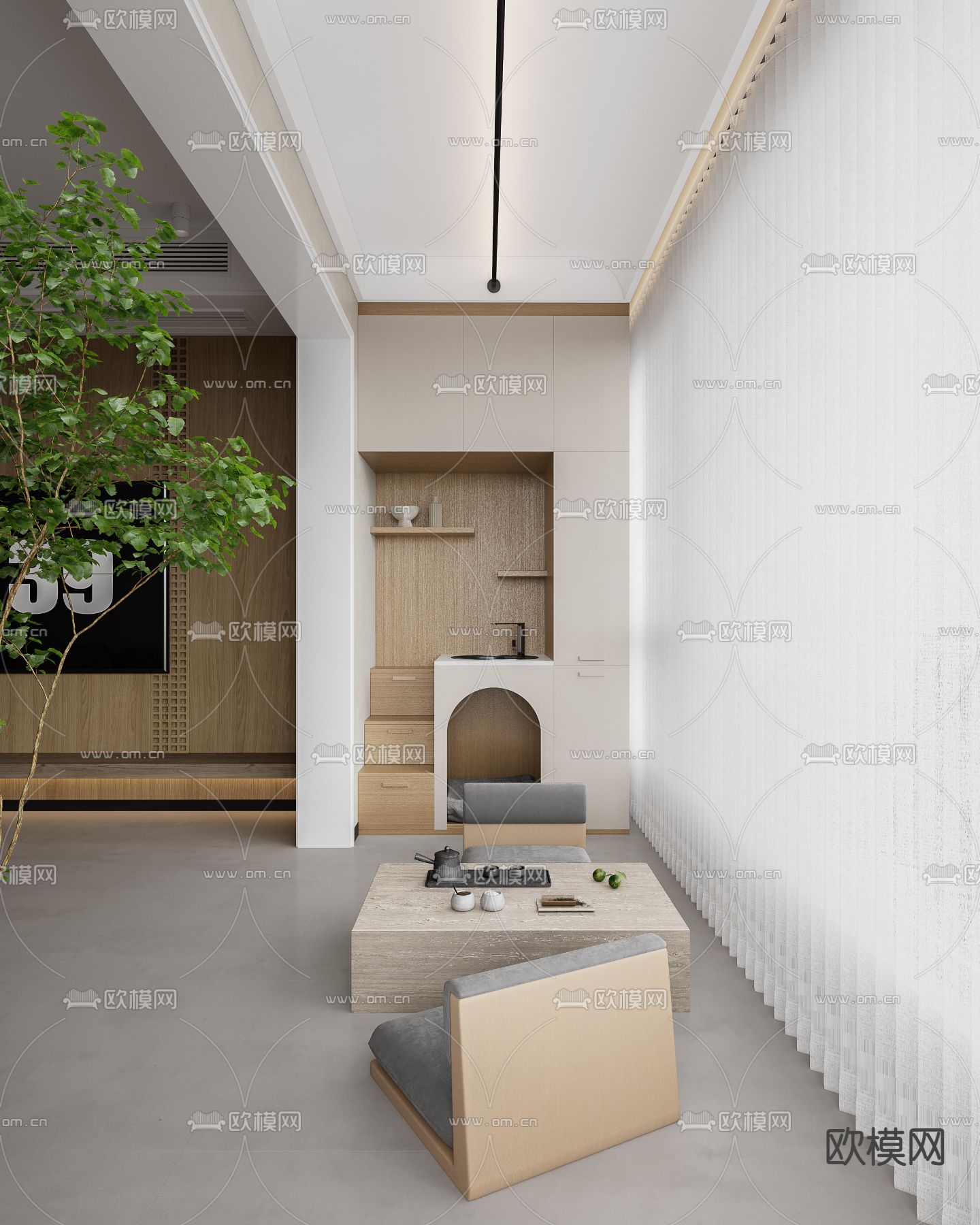 日式生活阳台3d模型下载（渲染图1）