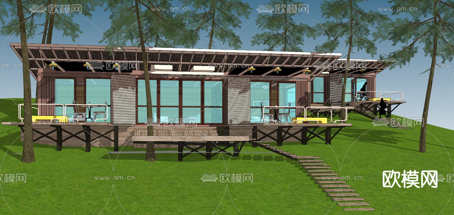 现代民宿外观su模型下载（渲染图1）