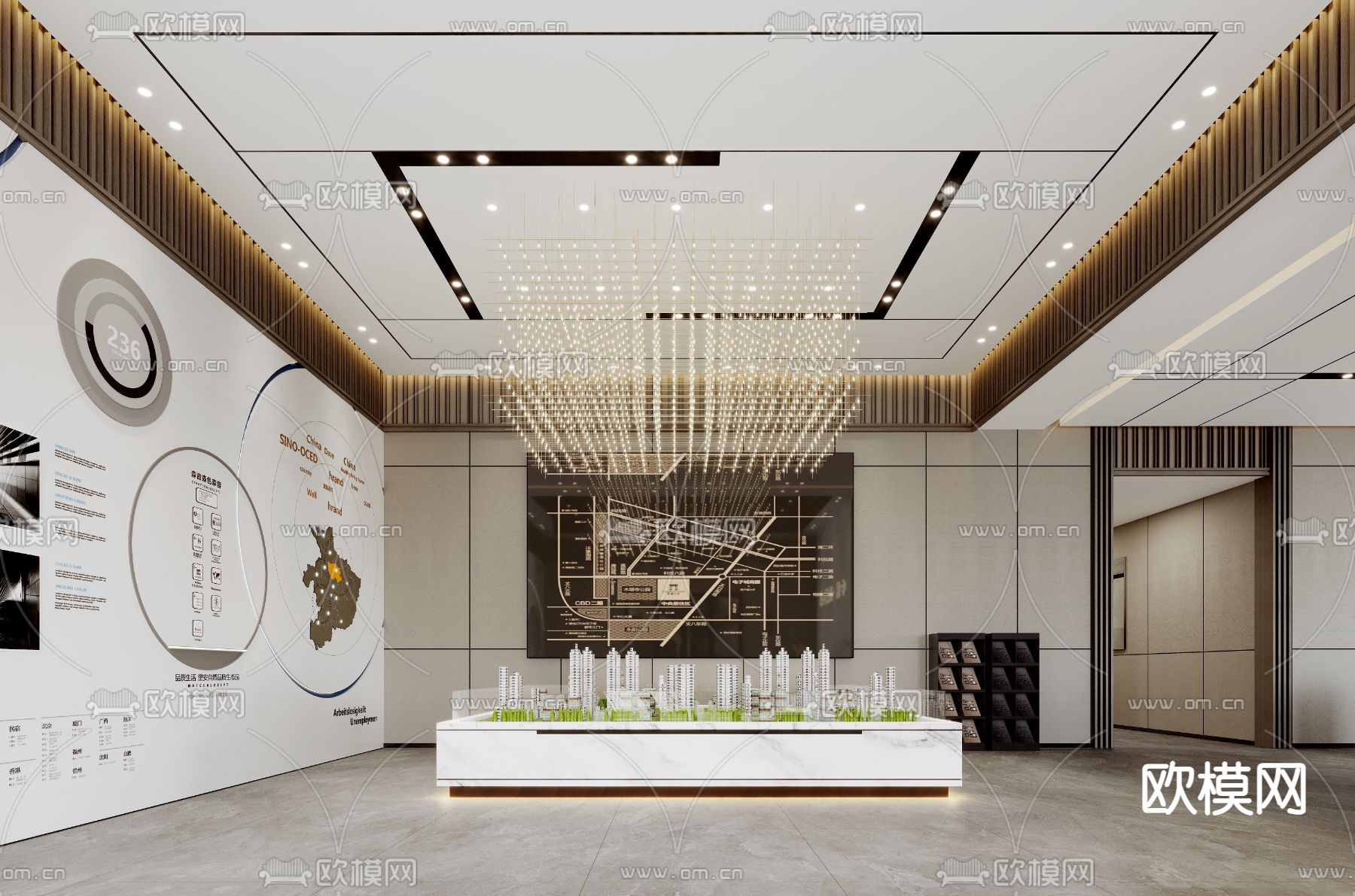 轻奢售楼处接待区 沙盘区3d模型下载（渲染图6）