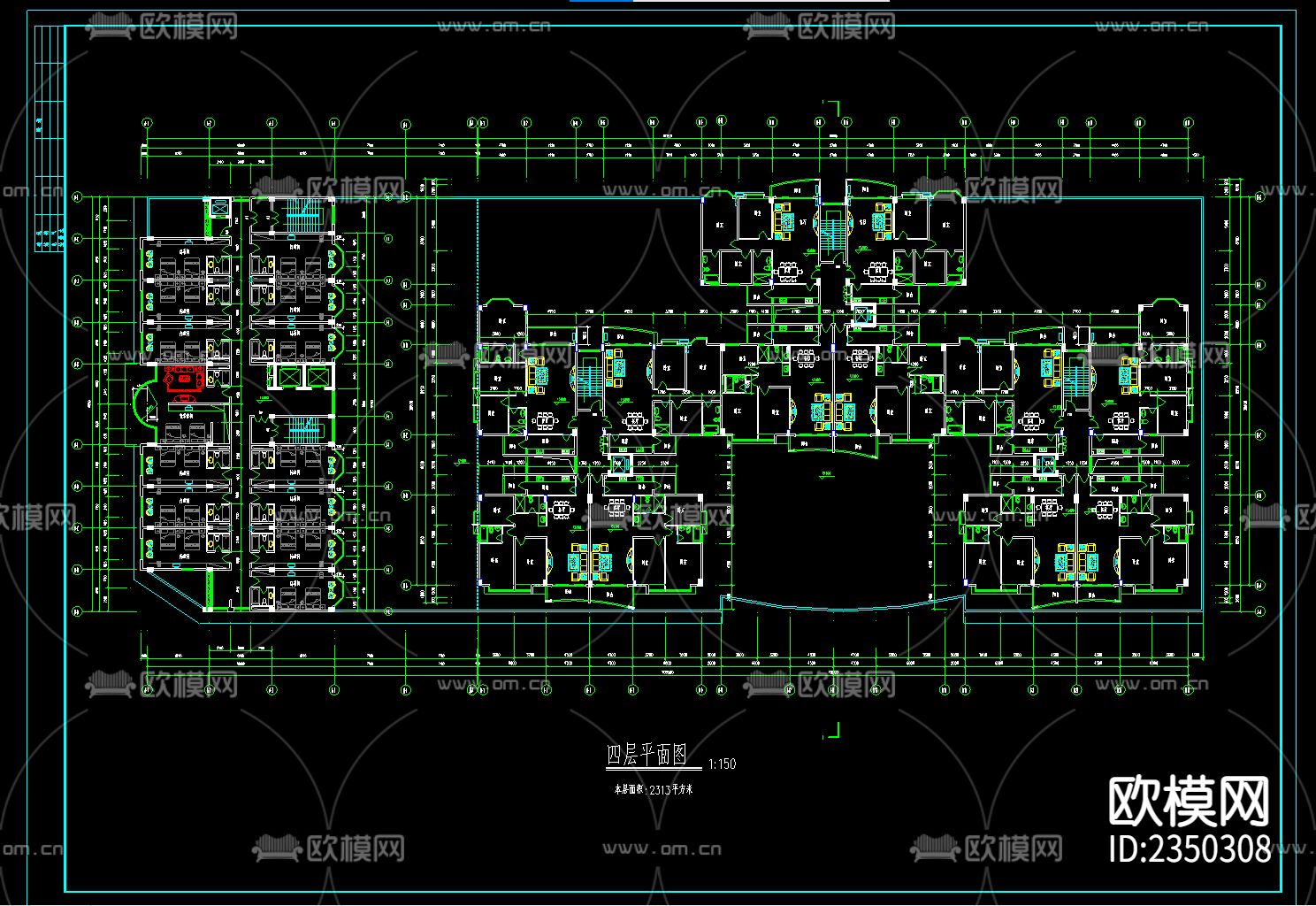 高层商业住宅楼CAD施工图下载（渲染图4）