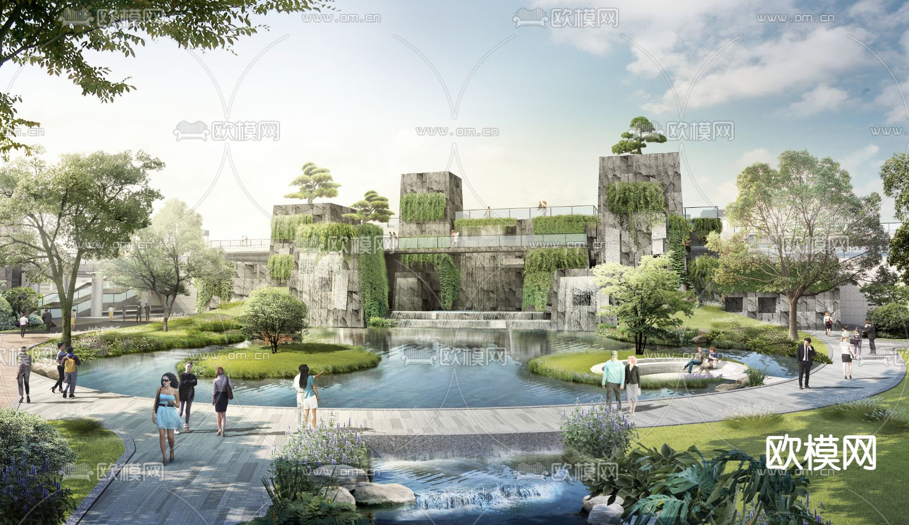 现代公园流水景墙小品psd下载_ID12178235_3dmax免费模型-欧模网