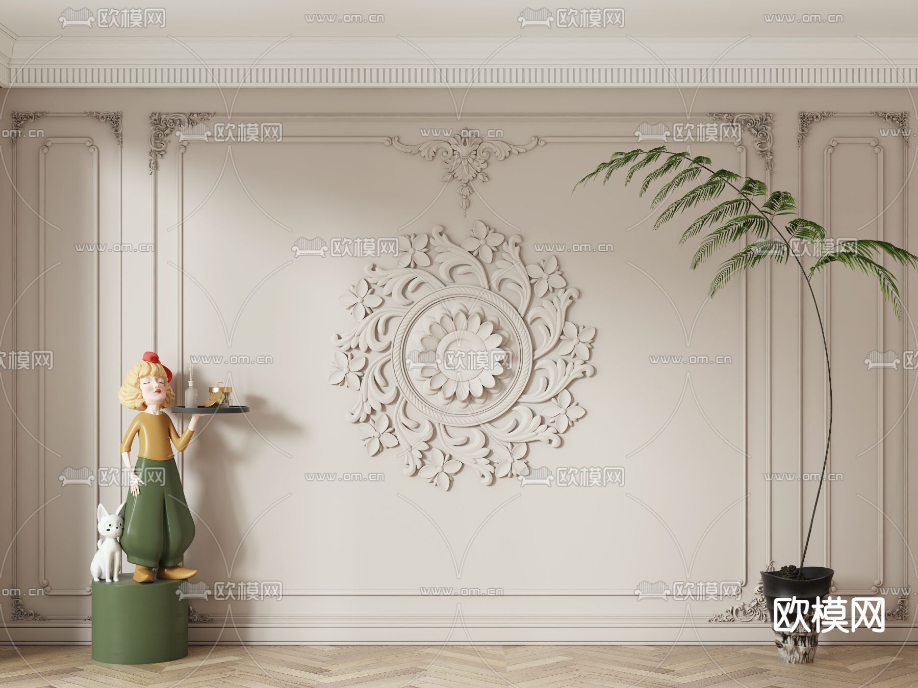 法式石膏雕花 线条3d模型下载