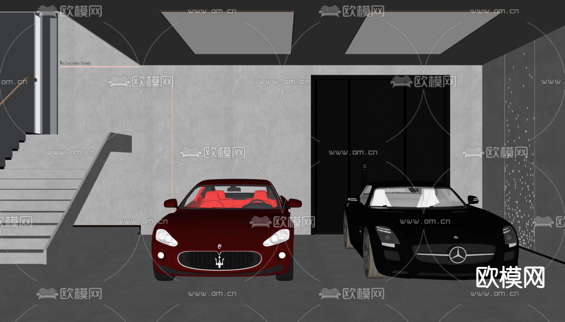 别墅地下车库 停车场su模型下载（渲染图2）