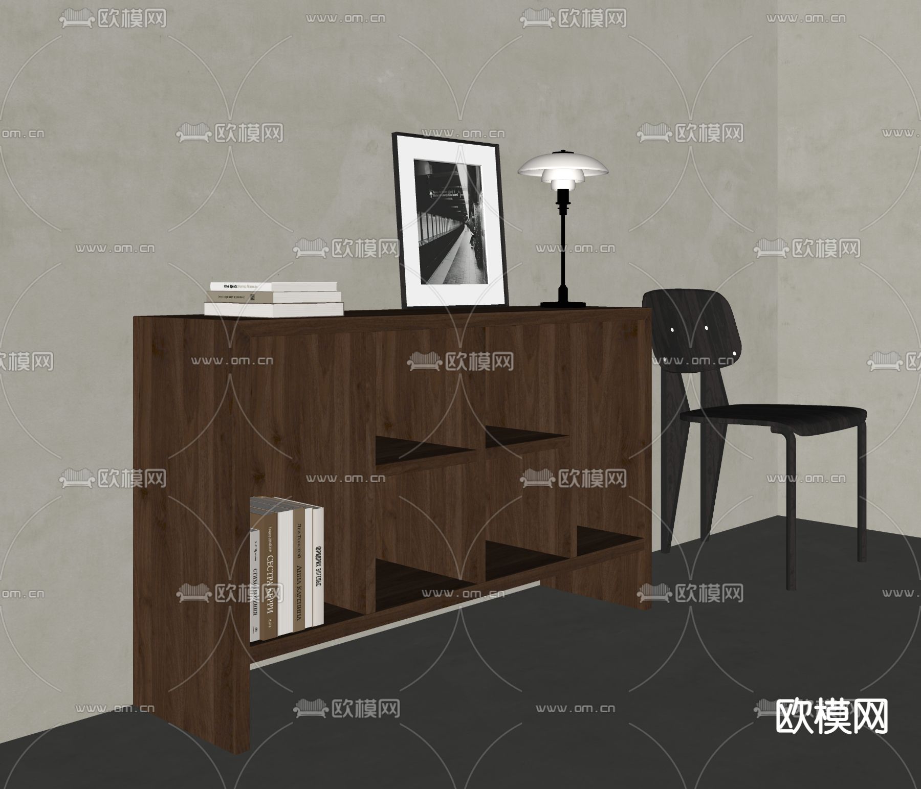 现代方格书柜 矮柜su模型下载（渲染图2）