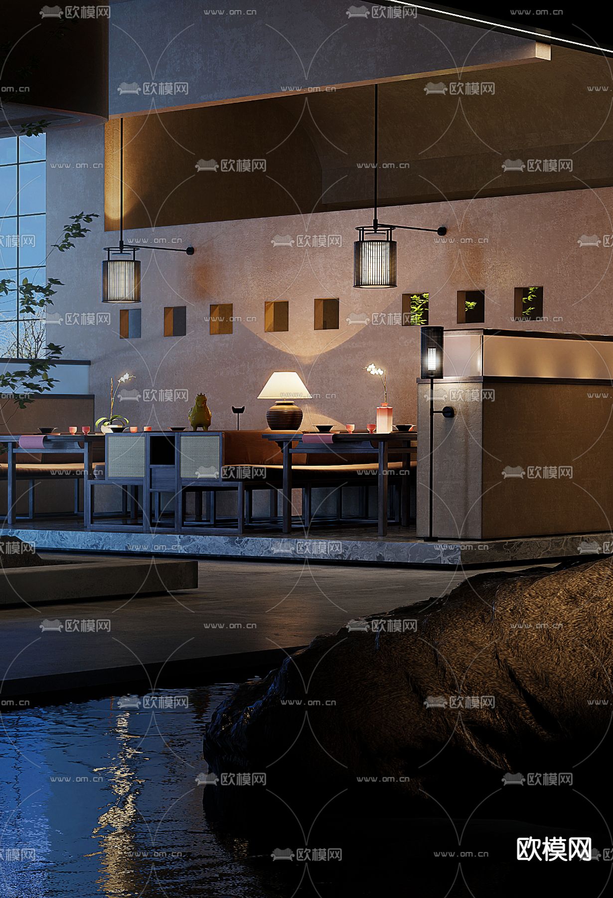 李一设计 侘寂中餐厅3d模型下载