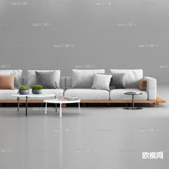 北欧简约实木布艺多人沙发组合免费3d模型下载