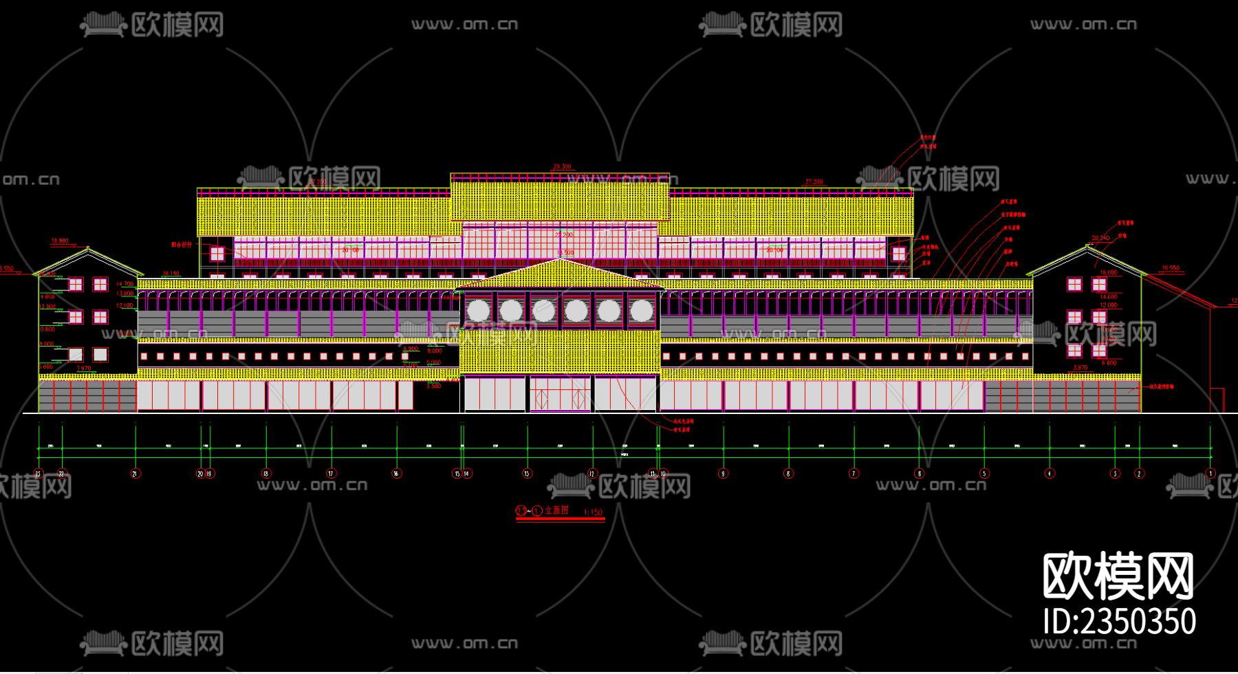 大型古典风格宾馆建筑cad施工图下载（渲染图1）
