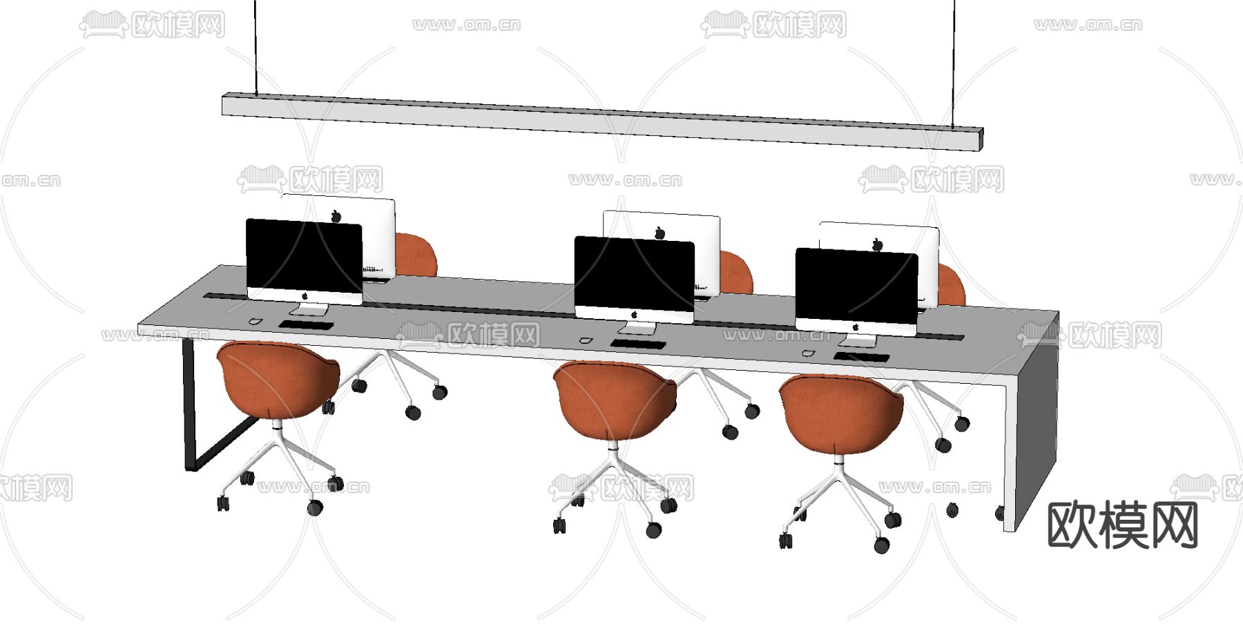 办公桌椅 屏风卡位su模型下载（渲染图2）