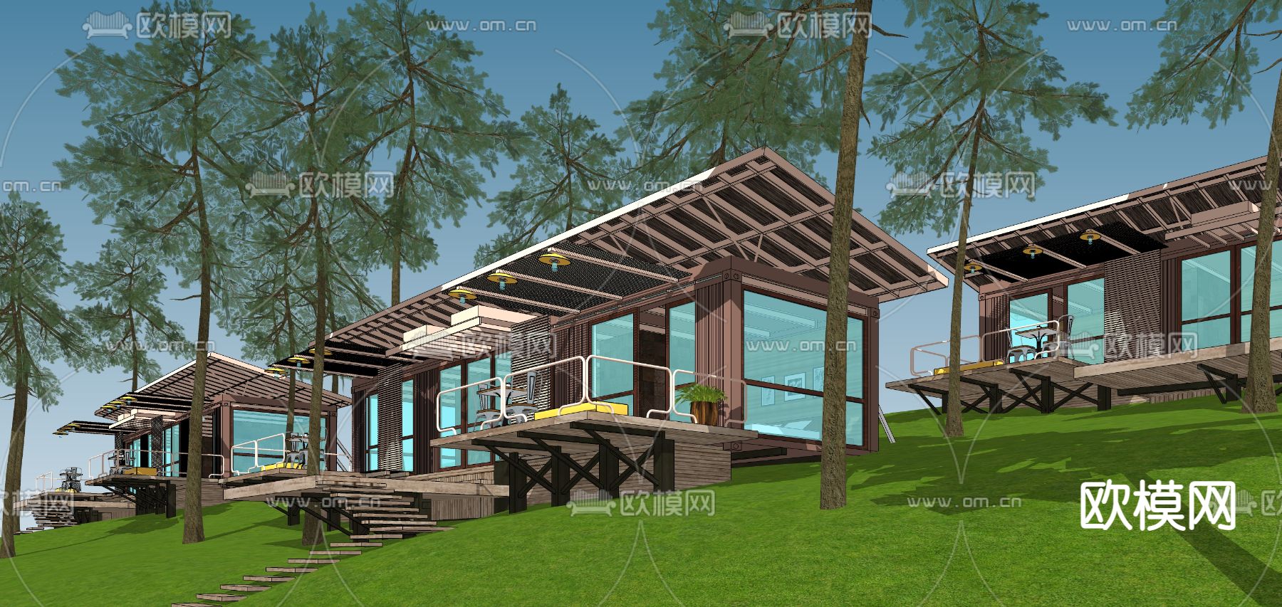 现代民宿外观su模型下载（渲染图3）