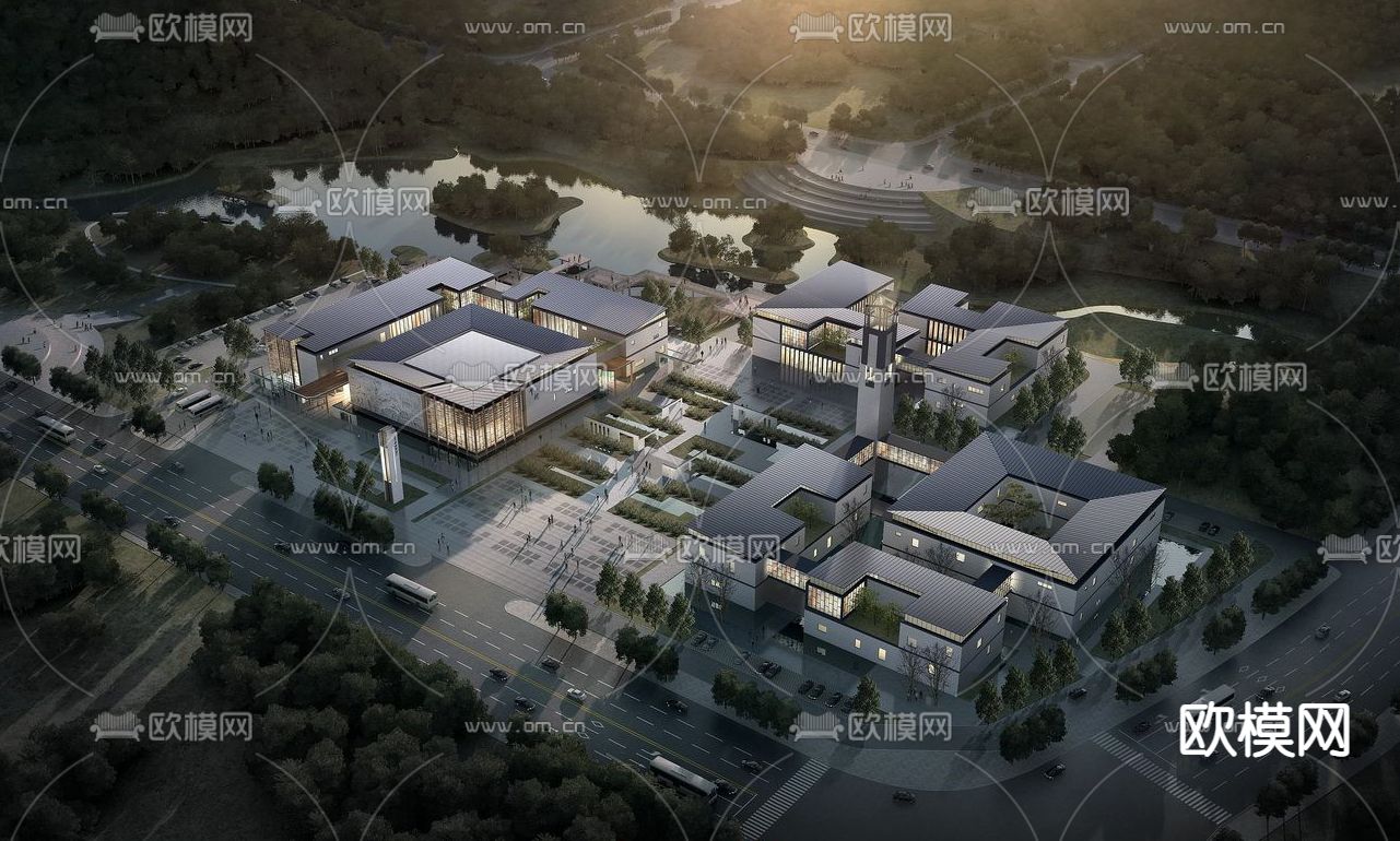 现代博物馆鸟瞰外观su模型下载（渲染图1）