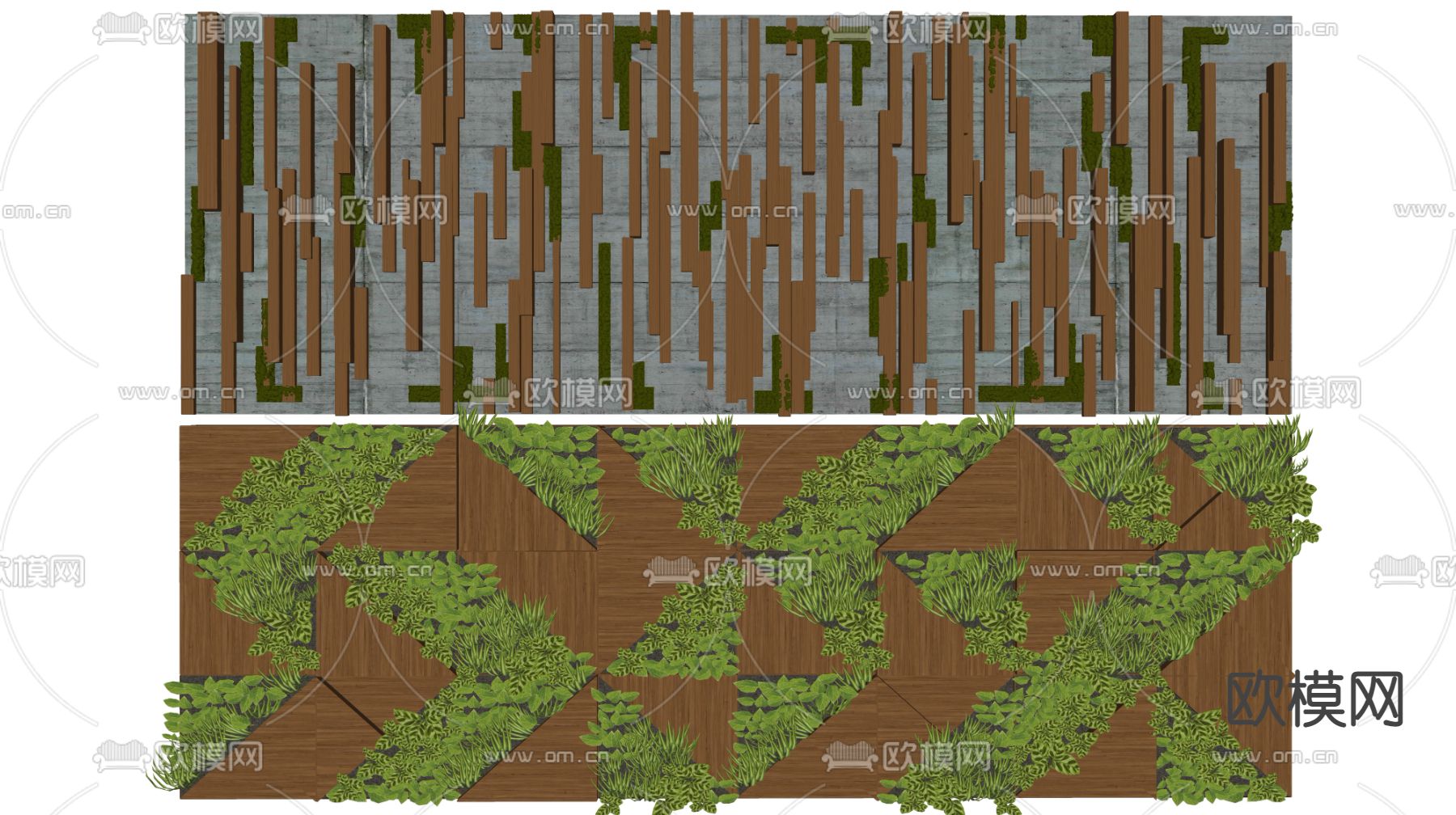 现代绿植墙su模型下载（渲染图2）