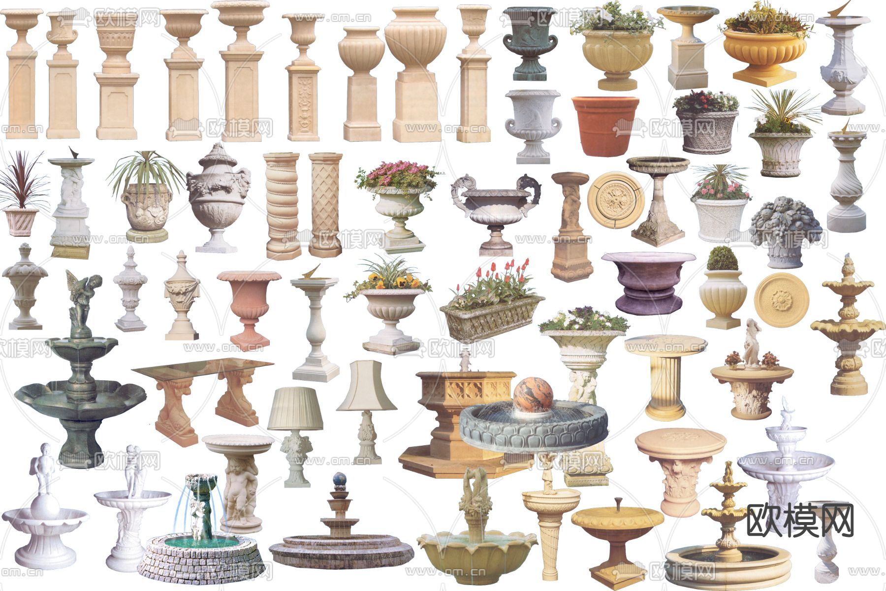 现代柱子 花坛盆栽psd下载