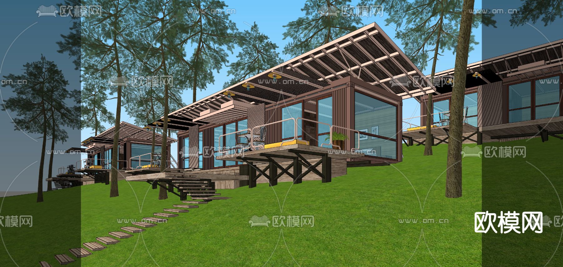 现代民宿外观su模型下载（渲染图4）