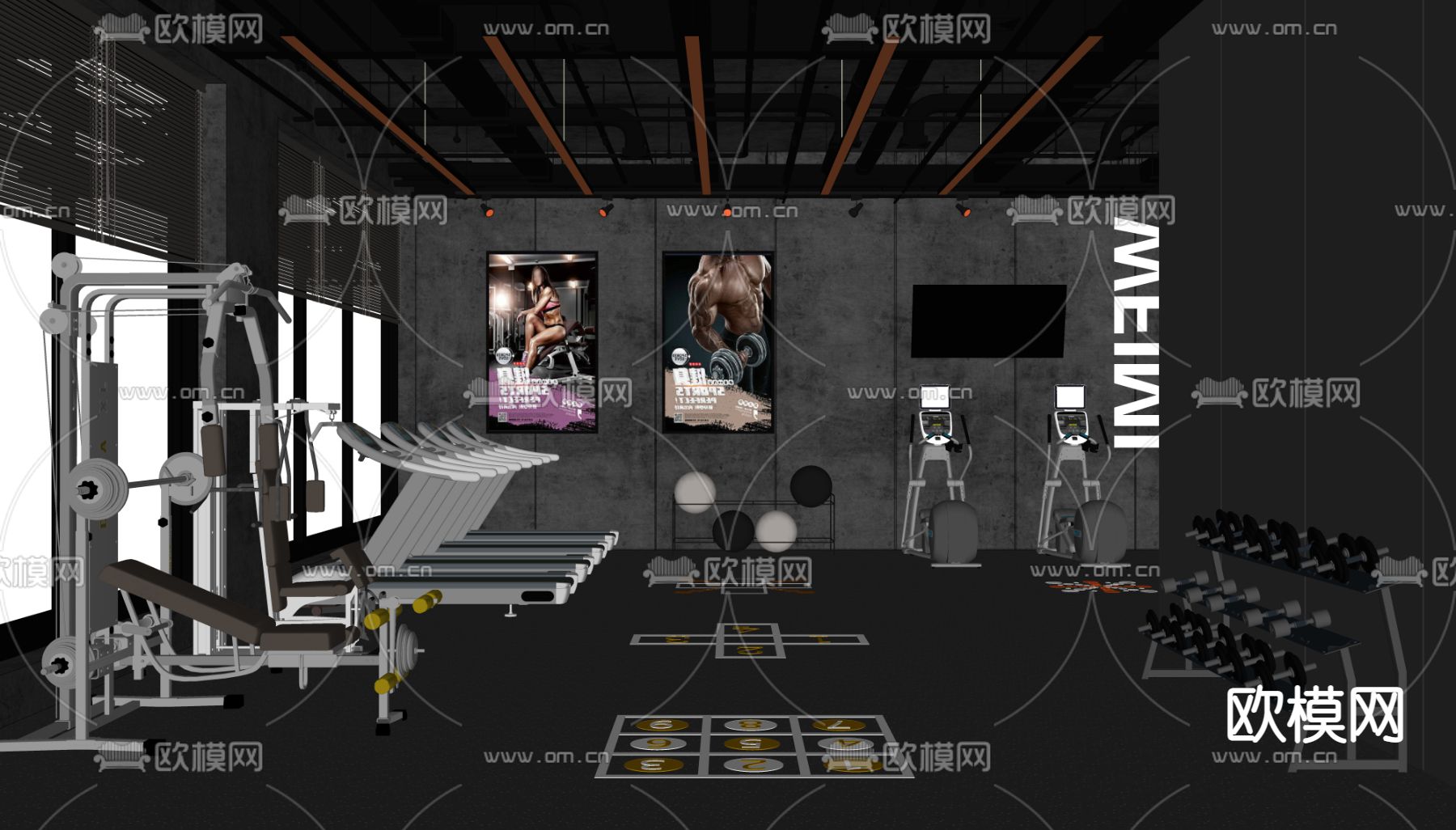 现代健身房su模型下载（渲染图2）