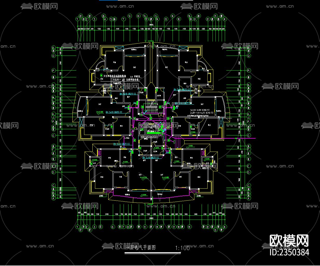 某小高层住宅楼电气cad施工图下载（渲染图3）