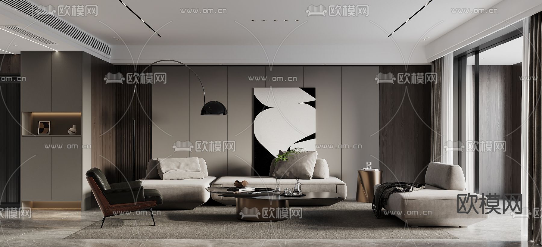 高级灰客餐厅3d模型下载（渲染图1）