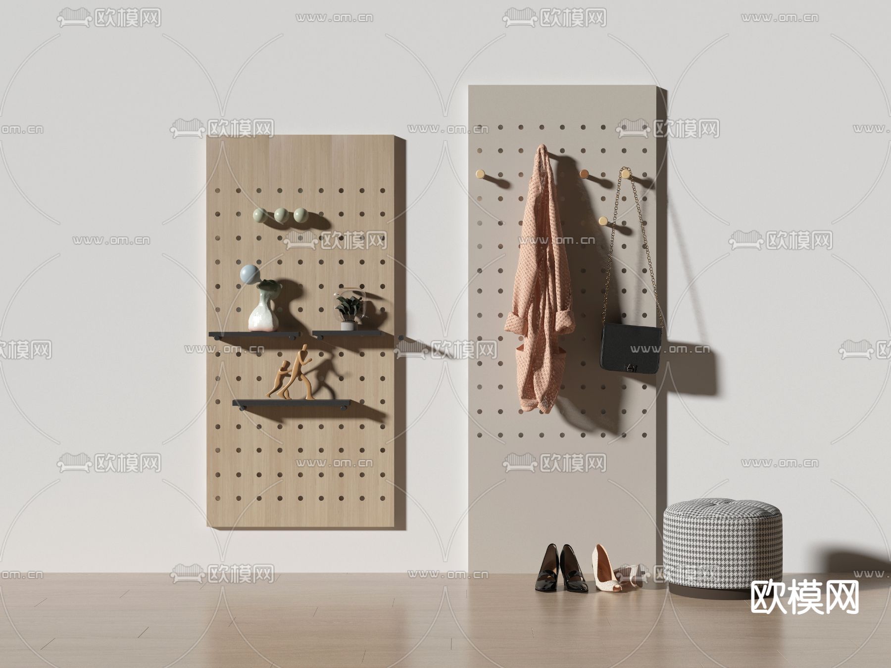 北欧洞洞板 置物架su模型下载（渲染图1）