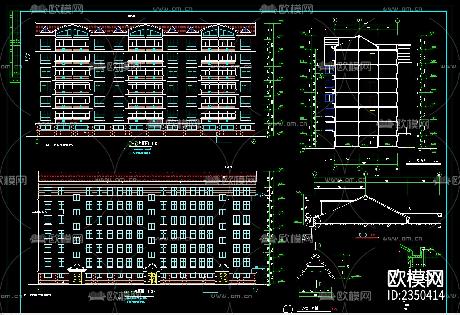 小区住宅楼cad施工图-免费3dmax模型库-欧模网