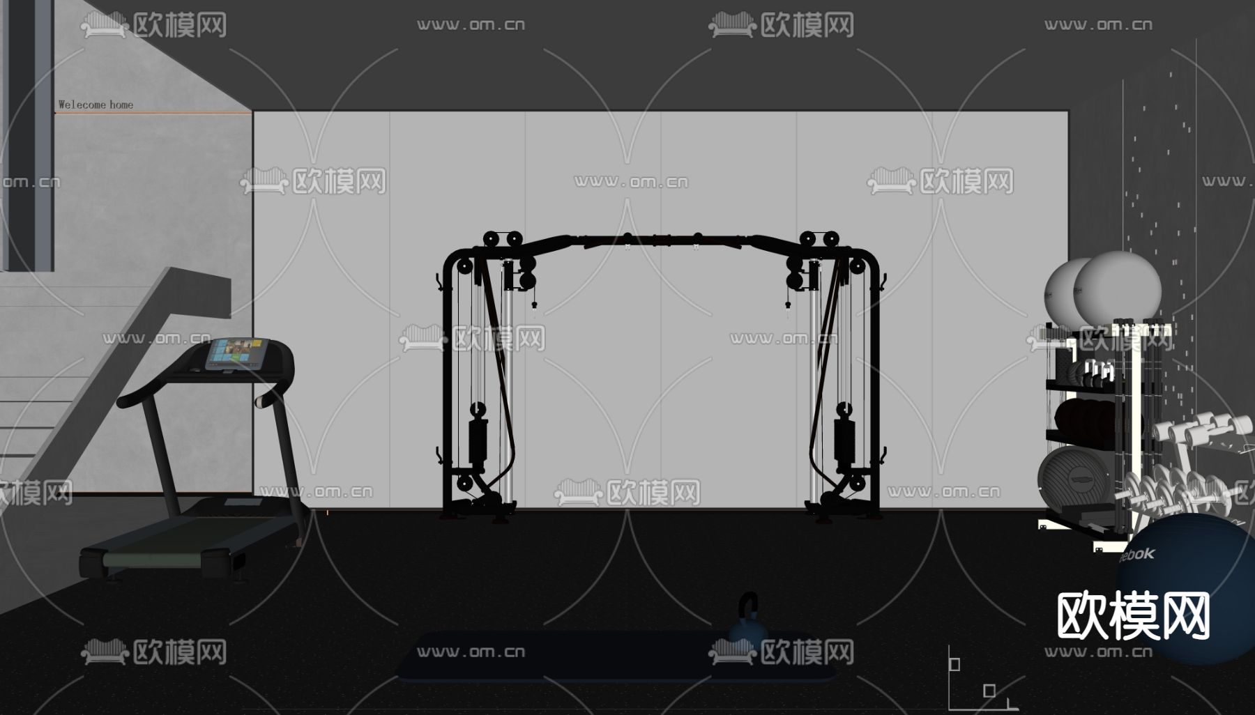 现代居家健身房su模型下载（渲染图2）