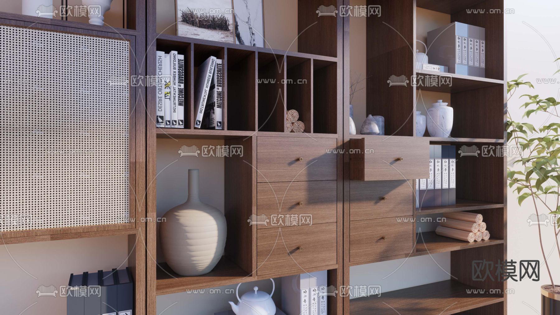 新中式博古架su模型下载（渲染图2）
