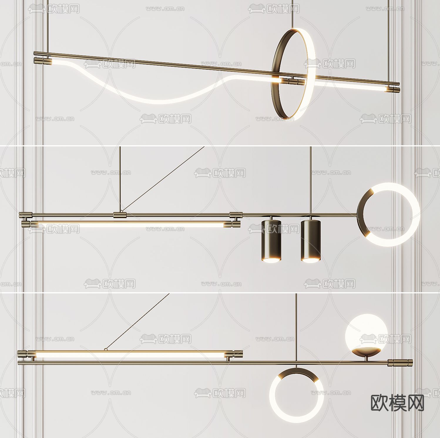 轻奢吊灯 线性吊灯3d模型下载
