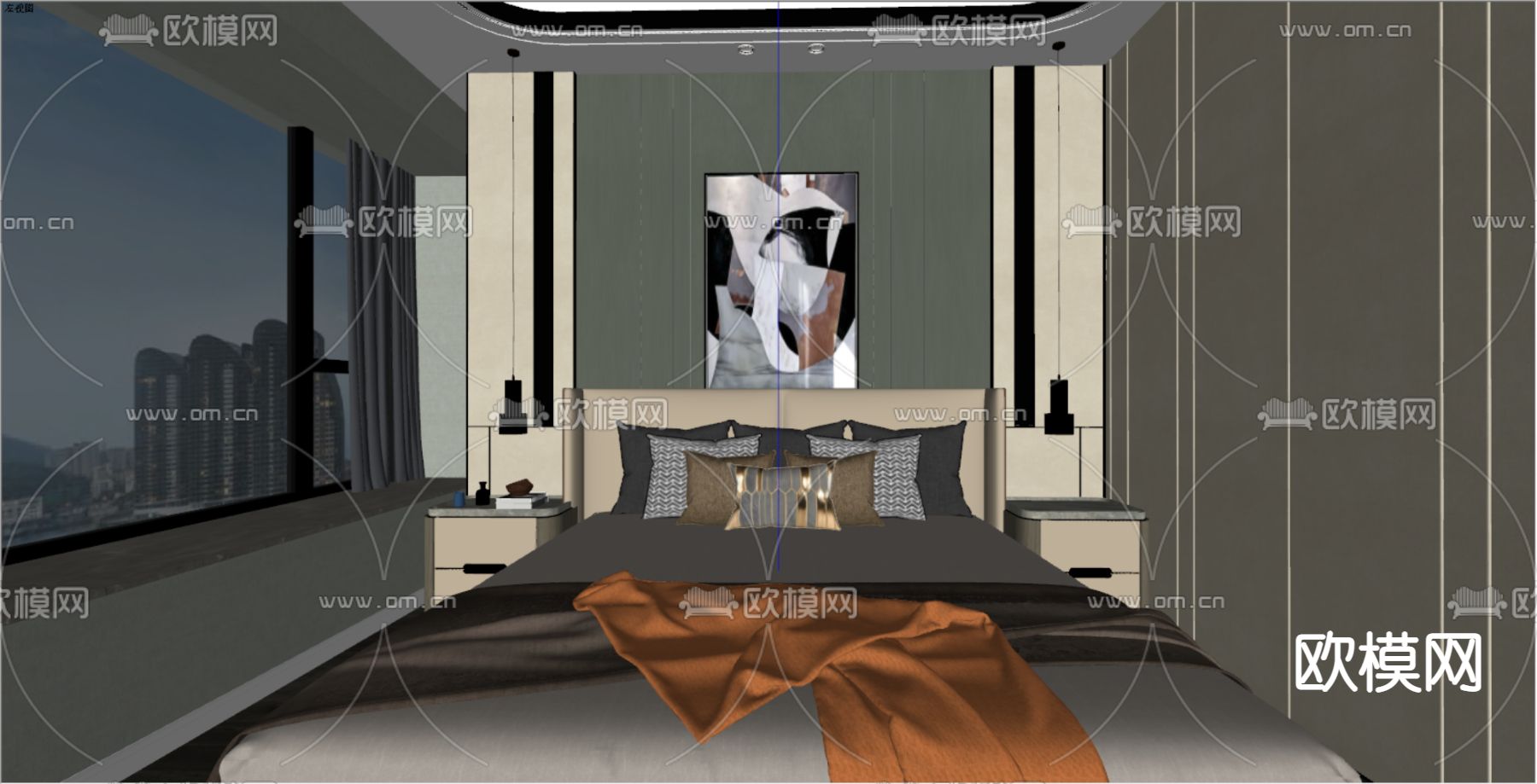 现代轻奢卧室su模型下载（渲染图3）