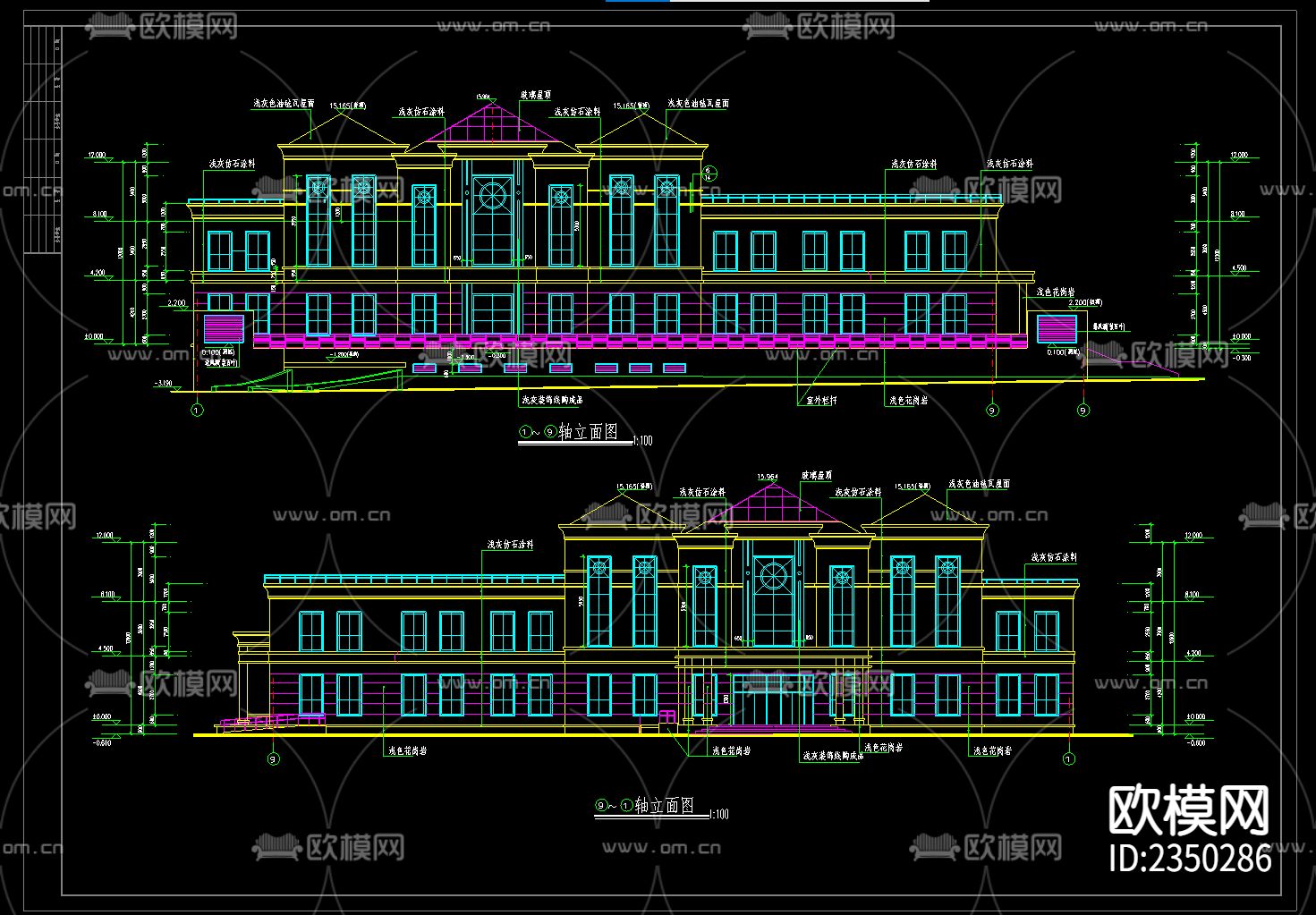 小区会所建筑CAD施工图下载（渲染图3）
