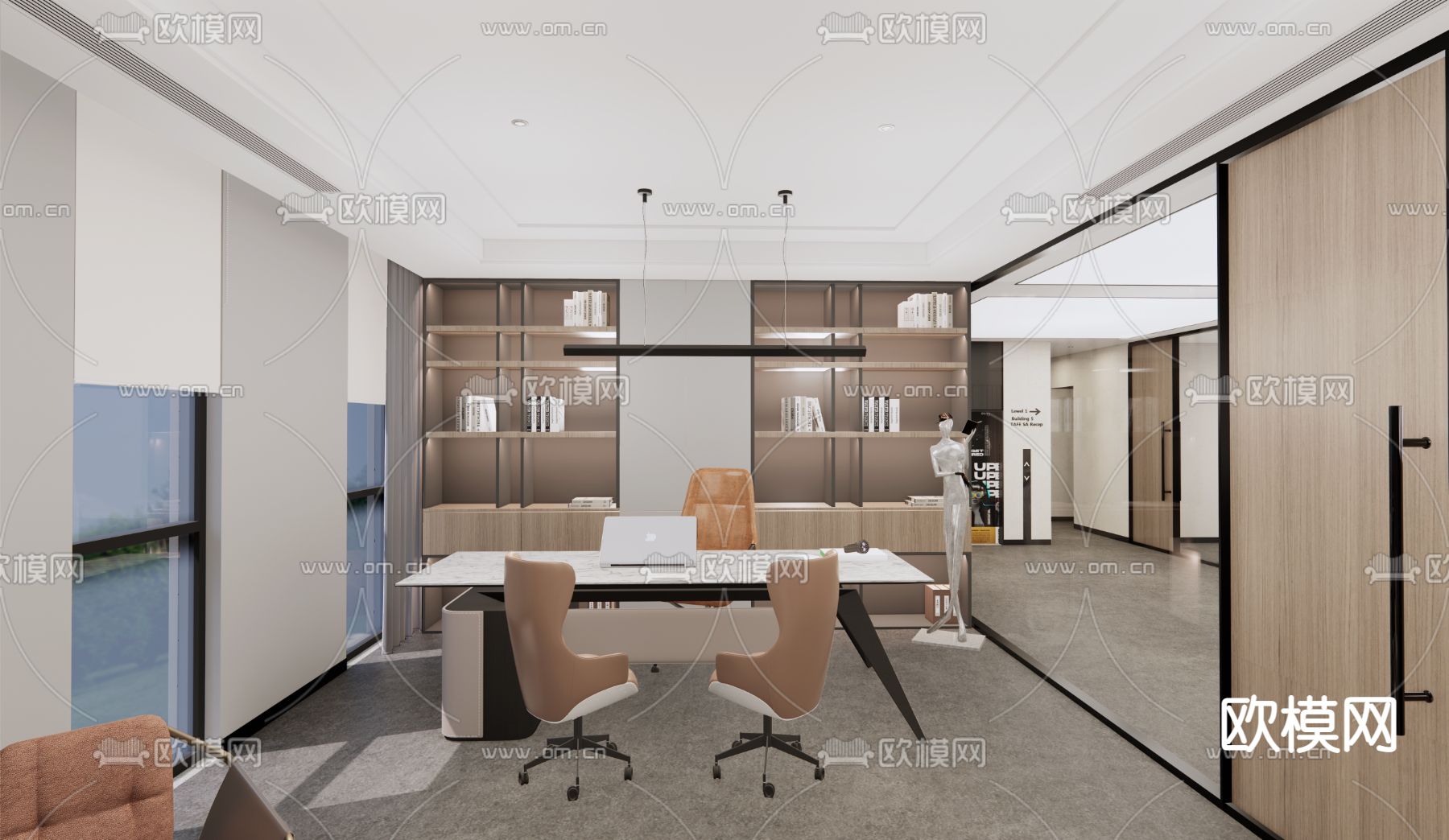 现代主管室 总经理室su模型下载（渲染图1）